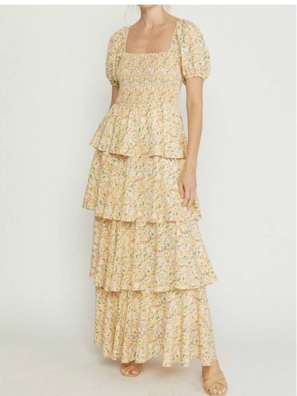 entro Floral Tiered boho western Maxi Dress size S
